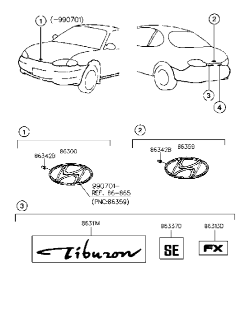 1998 Hyundai Tiburon Tiburon Emblem Diagram for 86311-27700
