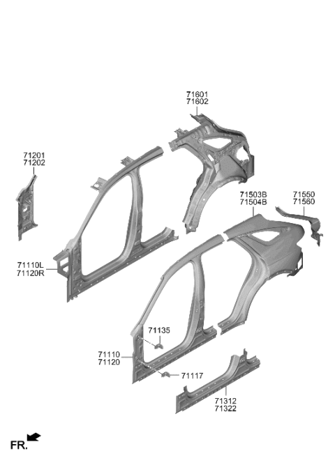 2023 Hyundai Genesis Electrified GV70 REINF ASSY-SIDE COMPLETE,RH Diagram for 71120-DS050