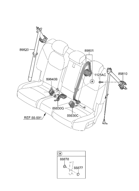 2019 Hyundai Accent S/BELT ASSY-RR, CTR Diagram for 89850-AR500-OCW