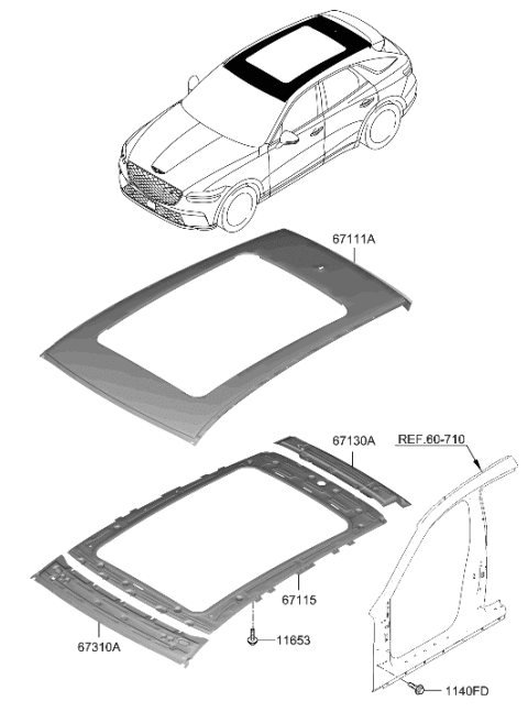 2019 Hyundai Accent RAIL ASSY-ROOF FR Diagram for 67121-DS000