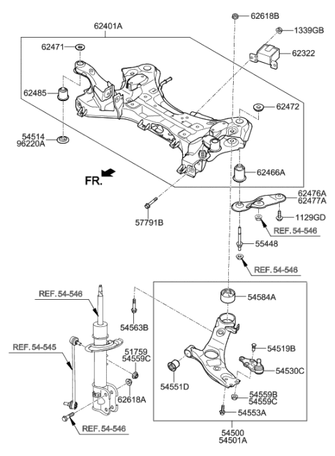 2015 Hyundai Santa Fe Arm Complete-Front Lower,LH Diagram for 54500-2W600