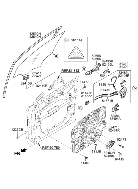 2013 Hyundai Santa Fe Front Door Inside Handle Cable Assembly Diagram for 81371-2W000