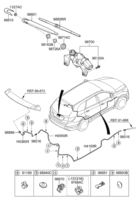 2015 Hyundai Santa Fe Rear Wiper Arm Assembly Diagram for 98811-B8000