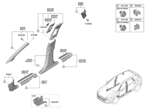 2022 Hyundai Nexo Trim Assembly-RR Pillar RH Diagram for 85860-M5000-YPK
