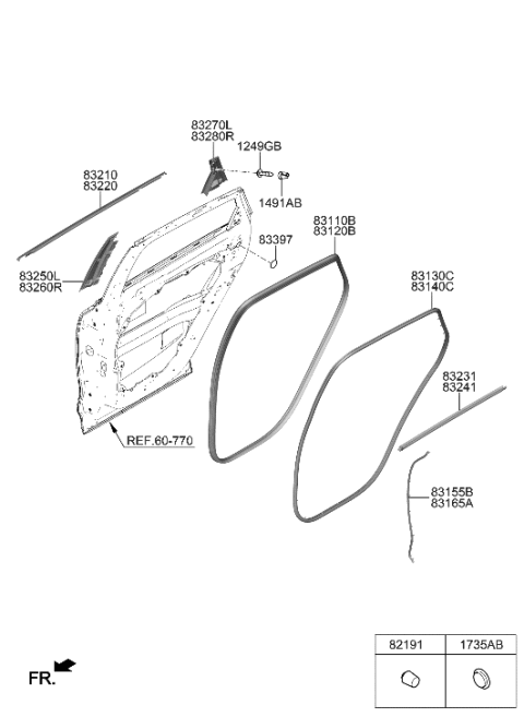 2022 Hyundai Nexo W/STRIP Assembly-RR Dr Belt O/S LH Diagram for 83210-M5001