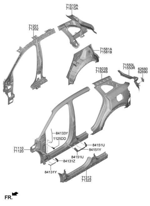 2023 Hyundai Nexo Panel-Side Sill Outrer,RH Diagram for 71322-M5D00