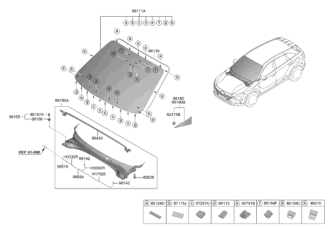 2022 Hyundai Nexo Dam-Rear Window Glass Diagram for 87114-2G000