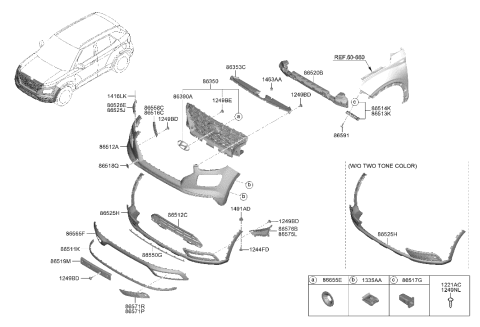 2022 Hyundai Venue Front Bumper Grille Diagram for 86531-K2010