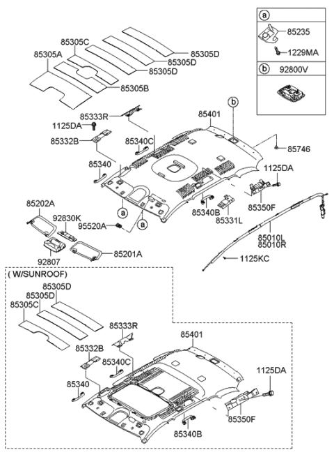 2010 Hyundai Santa Fe Sunvisor & Head Lining Diagram 1