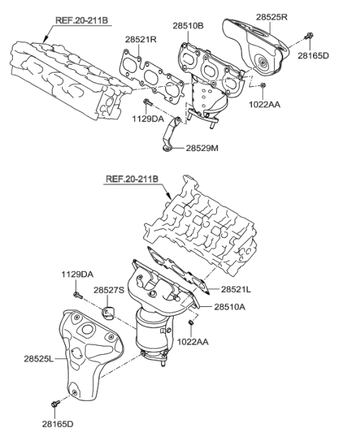 2009 Hyundai Santa Fe Exhaust Manifold Catalytic Assembly Diagram for 28510-2G375
