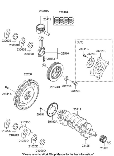 2009 Hyundai Santa Fe Piston & Pin Assembly Diagram for 23410-2G200