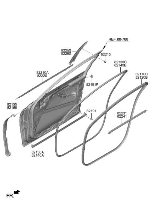 2021 Hyundai Genesis G80 Front Door Moulding Diagram