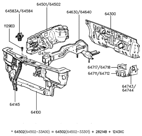 1990 Hyundai Sonata Panel Complete-Radiator Support Diagram for 64100-33312
