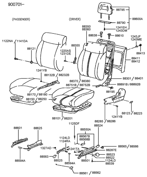 1989 Hyundai Sonata Front Seat Diagram 2