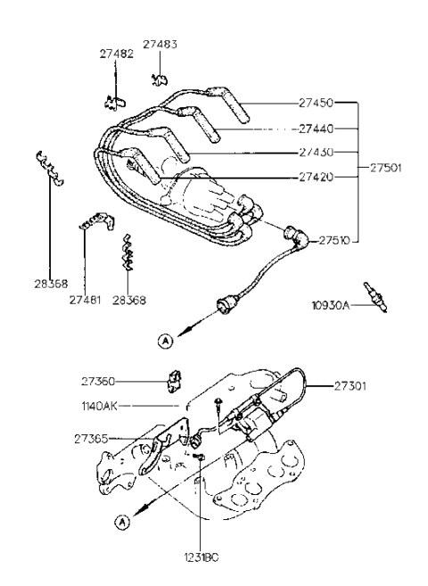 1991 Hyundai Sonata Spark Plug & Cable (I4,SOHC) Diagram 1