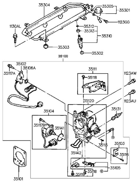 1988 Hyundai Sonata Sensor Assembly-Throttle Position Diagram for 35102-35500