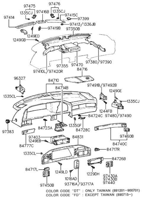 1988 Hyundai Sonata Crash Pad Upper Diagram