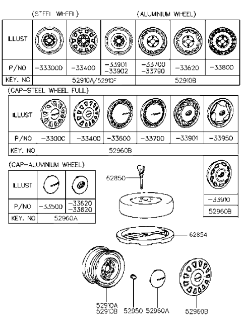 1988 Hyundai Sonata Wheel & Cap Diagram