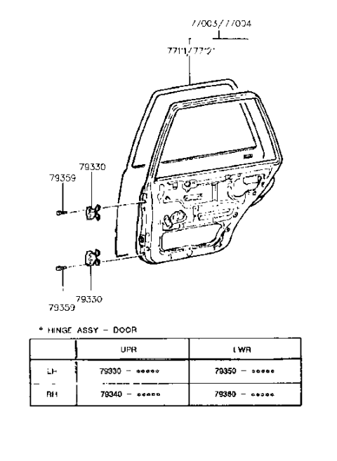 1991 Hyundai Sonata Hinge Assembly-Door Diagram for 79340-33001