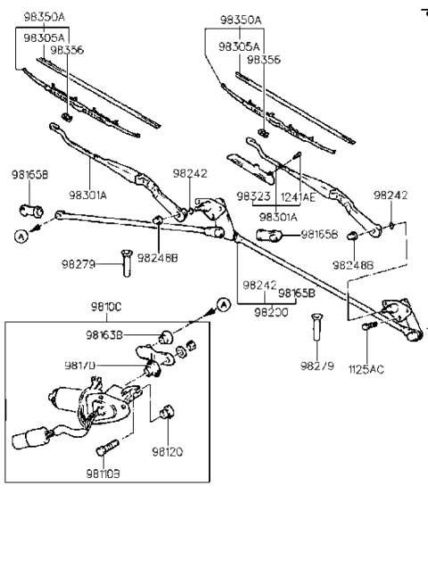 1989 Hyundai Sonata Windshield Wiper Arm Assembly Diagram for 98320-33001