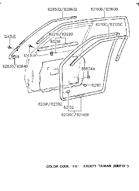 1988 Hyundai Sonata Front Door Moulding Diagram