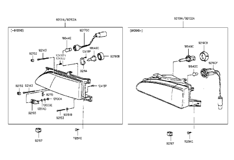 1989 Hyundai Sonata Retainer-Headlamp Mounting Diagram for 92197-33050