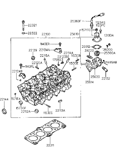 1993 Hyundai Sonata Cylinder Head (I4,SOHC) Diagram 2