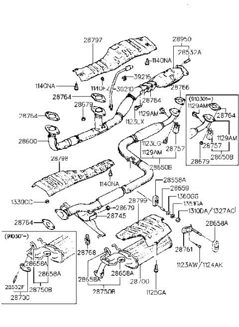 1993 Hyundai Sonata Catalytic Converter Assembly Diagram for 28950-33195