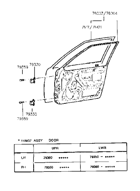 1989 Hyundai Sonata Hinge Assembly-Door Diagram for 79350-33001