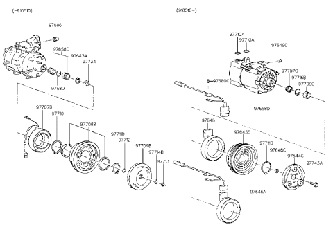 1991 Hyundai Sonata Disc & Hub Assembly-A/C Compressor Diagram for 97644-33300