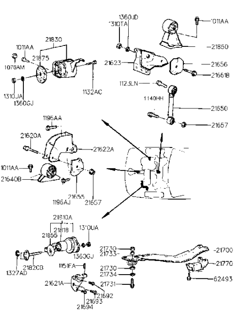 1993 Hyundai Sonata Engine & Transaxle Mounting Diagram 1