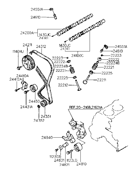1992 Hyundai Sonata Seal-Valve Stem Diagram for 22224-33004