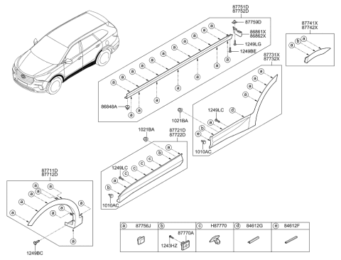 2019 Hyundai Santa Fe XL Body Side Moulding Diagram