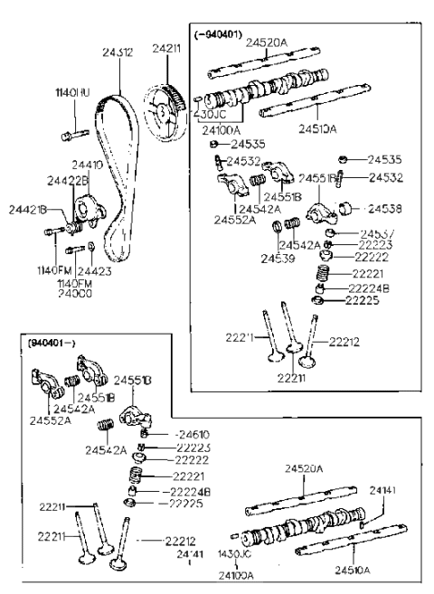 1994 Hyundai Scoupe Pin-Dowel Diagram for 24121-22011