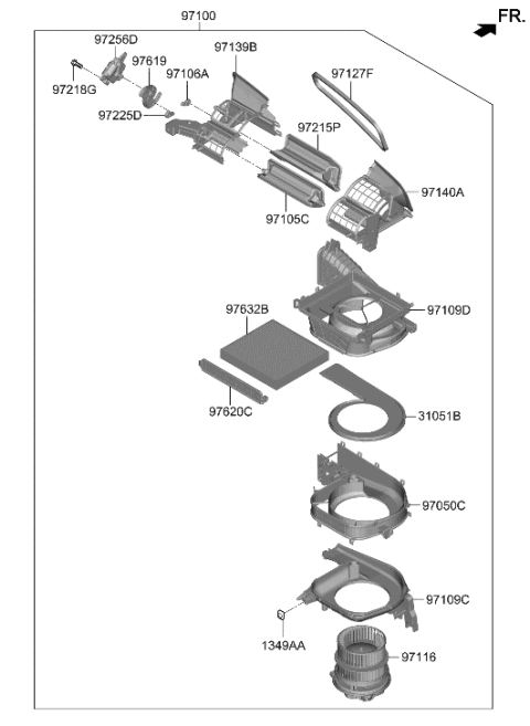 2007 Hyundai Accent Motor & Fan Assembly-A/C Blower Diagram for 97113-L5000