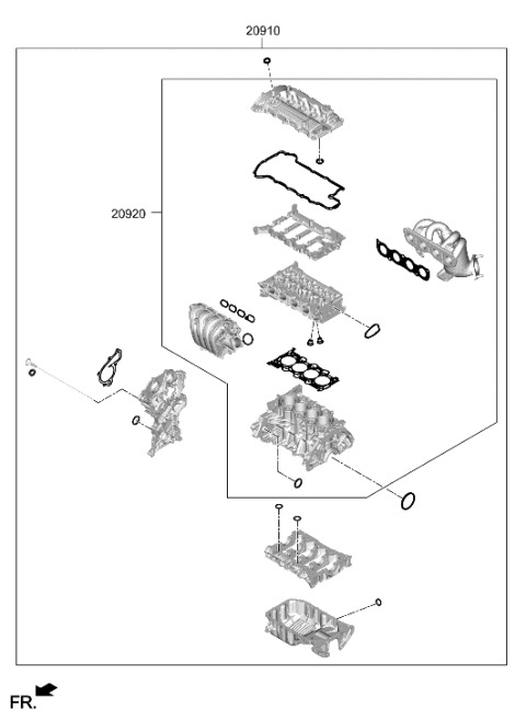 2020 Hyundai Sonata Hybrid Engine Gasket Kit Diagram