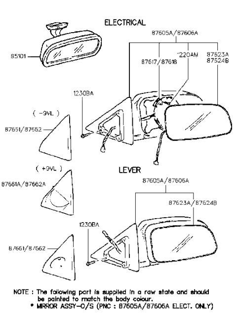 1997 Hyundai Sonata Mirror Assembly-Rear View Inside Diagram for 85101-34000