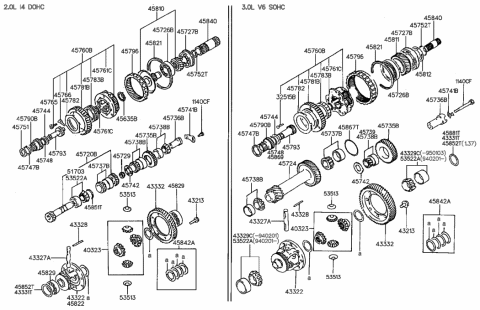 1995 Hyundai Sonata Bearing-Transfer Drive Gear Diagram for 45726-22030