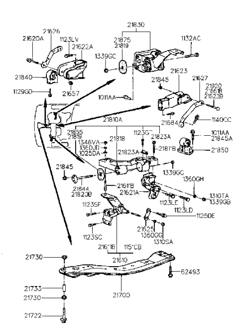 1994 Hyundai Sonata Engine & Transaxle Mounting Diagram 2