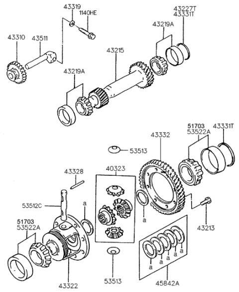 1995 Hyundai Sonata Gear Assembly-Reverse Idler Diagram for 43310-34003