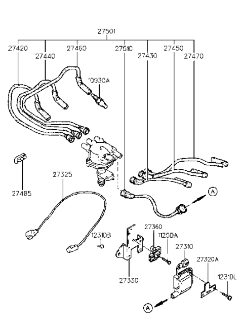 1993 Hyundai Sonata Spark Plug & Cable (I4,SOHC) Diagram 1