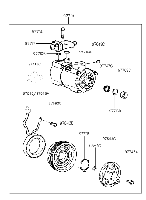 1998 Hyundai Sonata Disc & Hub Assembly-A/C Compressor Diagram for 97644-34080