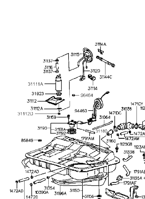 1996 Hyundai Sonata Fuel Filler Cap Assembly Diagram for 31010-28000