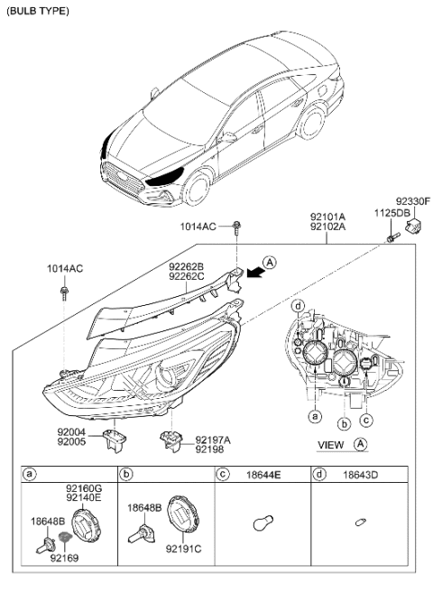 2019 Hyundai Sonata Hybrid Headlamp Assembly, Left Diagram for 92101-E6700