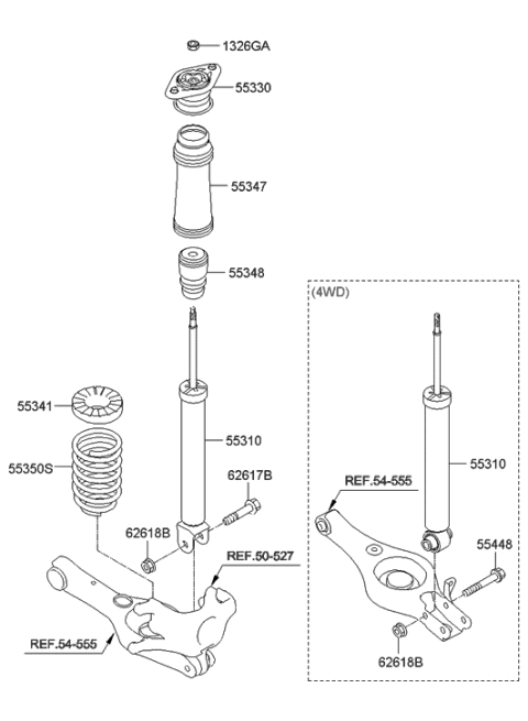 2009 Hyundai Tucson Rear Shock Absorber Assembly Diagram for 55311-2S450