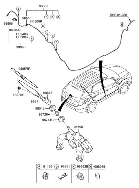 2010 Hyundai Tucson Rear Window Wiper Arm Diagram for 98811-1H000