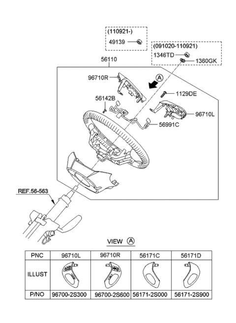 2012 Hyundai Tucson Steering Remote Control Switch Assembly, Right Diagram for 96700-2S600-SAS