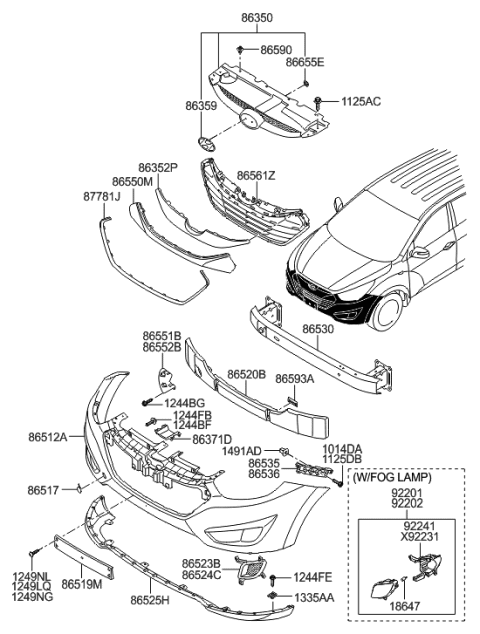 2009 Hyundai Tucson Front Passenger Side Fog Light Assembly Diagram for 92202-2S000