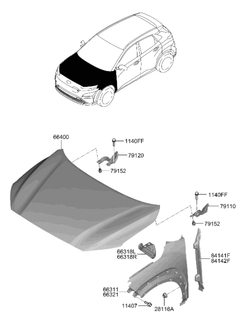 2022 Hyundai Kona Electric Fender & Hood Panel Diagram