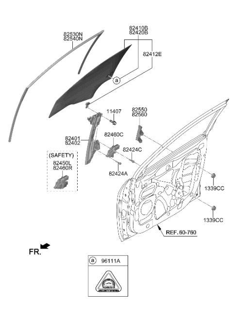 2001 Hyundai XG300 Glass Assembly-Front Door,LH Diagram for 82410-J9020